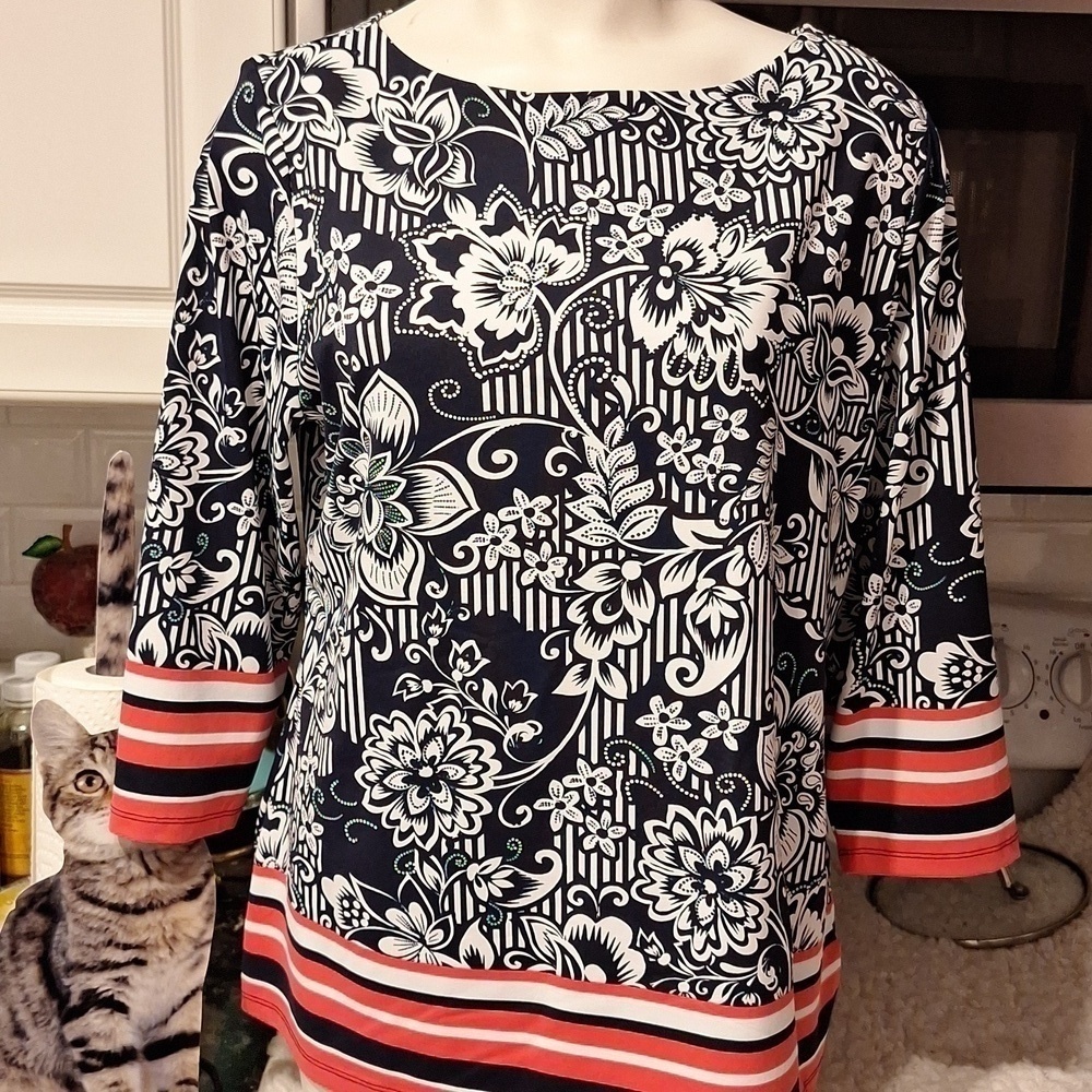 U women's Charter Club floral stretch 3/4 sleeve regular size top XL